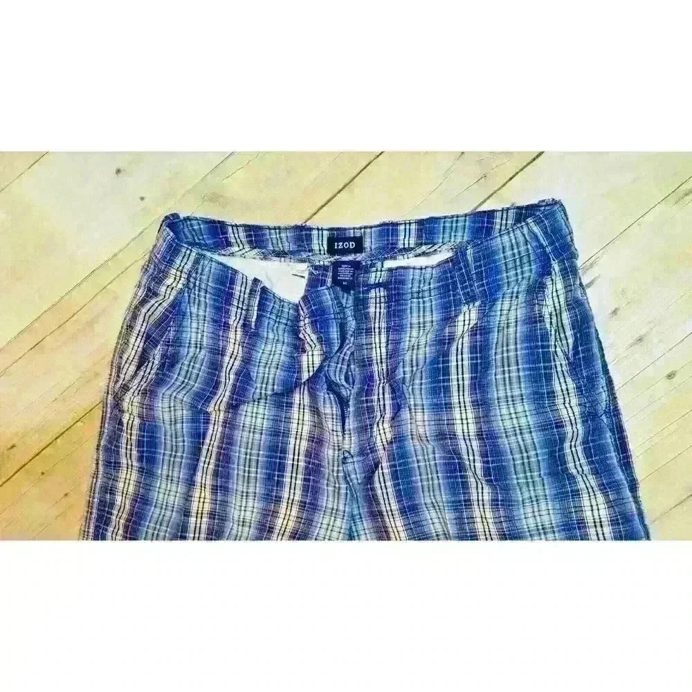 IZOD Mens BLUE PLAID Walking GOLF Tennis Shorts Pants LIGHTWEIGHT size 32
